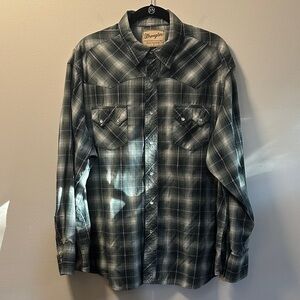 Wrangler Men’s Green Plaid Long Sleeve Pearl Snap Western Shirt Sz 2XL